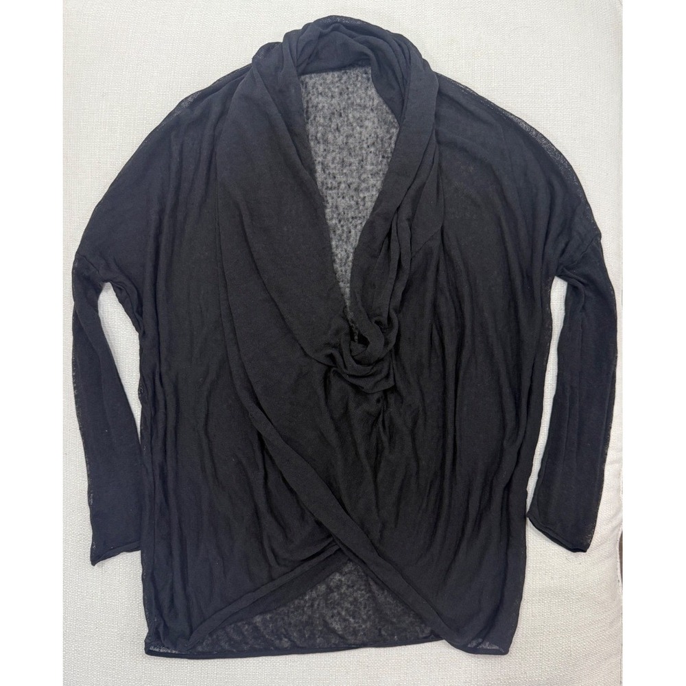 COS Cardigan Womens Medium Black Linen Blend Draped Wrap Front Excellent